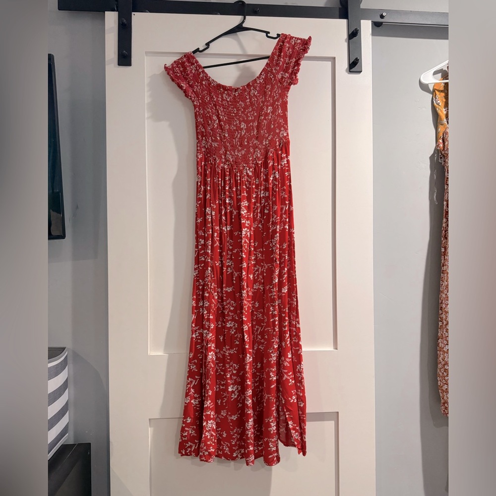 Women’s Boho Floral Off Shoulder Split A Line Dress